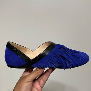 Blue Suede Fringe Loafers for Women